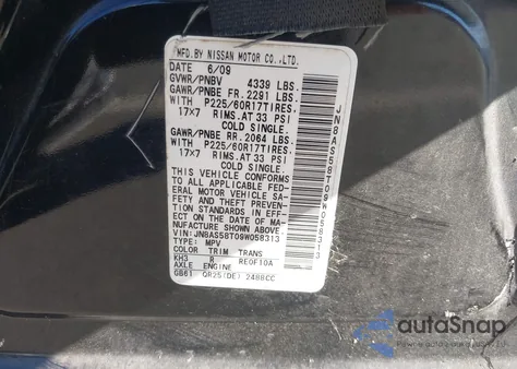 2009 Nissan Rogue Sl from USA, damaged, VIN JN8AS58T09W058313